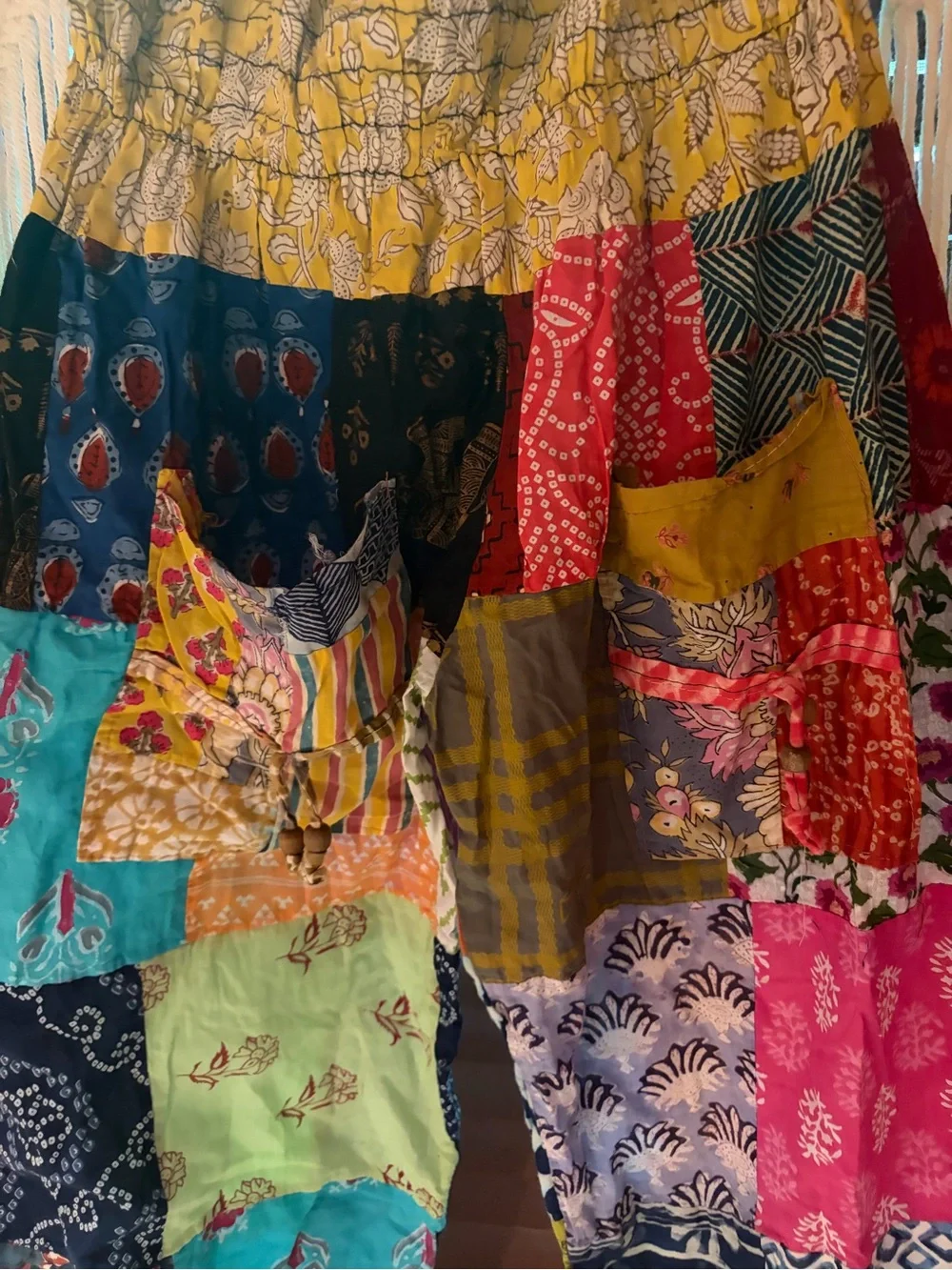 Boho patchwork pants jogger pockets  cotton OS free size Jessica Taylor s m l - Picture 4 of 10